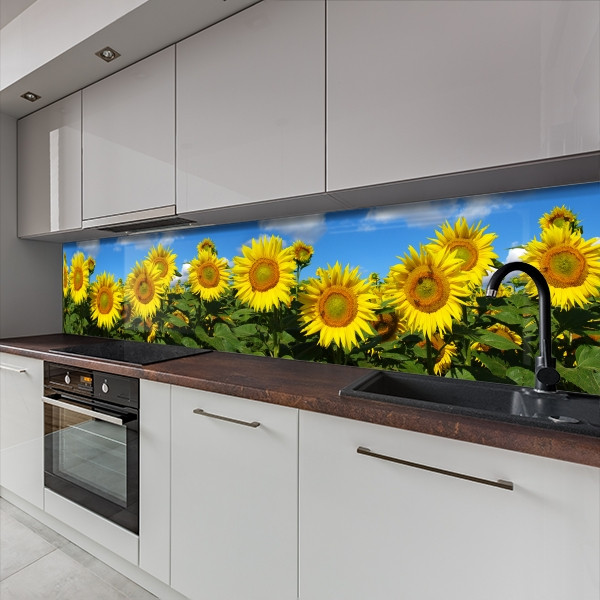 Наклейка на кухонний фартух 60 х 200 см, з захисною ламінацією, соняхи на фоні неба