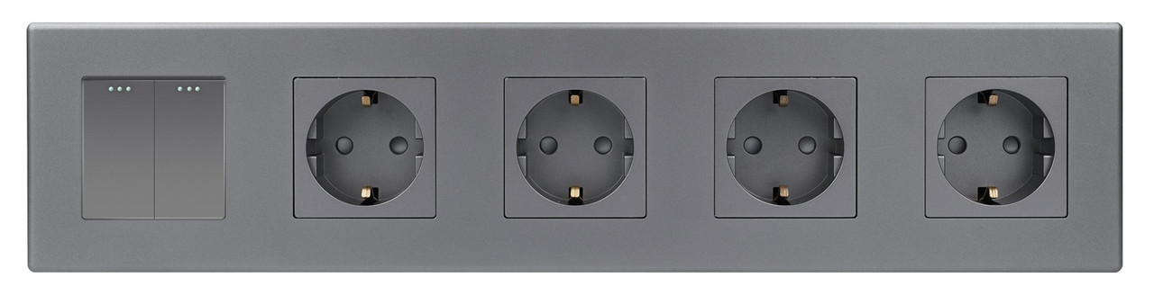 Вимикач 2-клавішний + Розетка З/К (4 шт.) 1DAL | Сірий (P370-SW2G-STX4.GR)