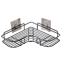 Кутова металева полиця у ванну кімнату, настінна полиця 26*26 см на липучках (чорний)