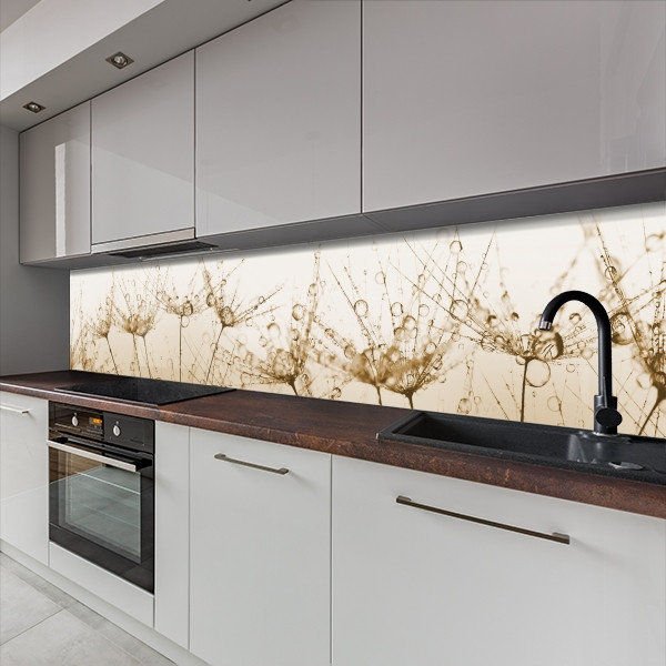 Фото панель універсальна ПЕТ, Самофіксуюча 62 х 205 см (товщина 1,2 мм) коричневі кульбаби з краплями роси