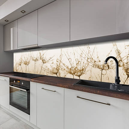 Фото панель універсальна ПЕТ, Самофіксуюча 62 х 205 см (товщина 1,2 мм) коричневі кульбаби з краплями роси, фото 1