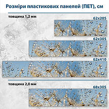 Фото панель універсальна ПЕТ, Самофіксуюча 62 х 205 см (товщина 1,2 мм) коричневі кульбаби з краплями роси на ніжно-голубому фоні, фото 3