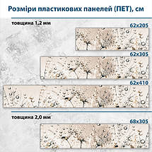 Фото панель універсальна ПЕТ, Самофіксуюча 62 х 205 см (товщина 1,2 мм) павутинка з кульбаб з краплями роси, фото 3