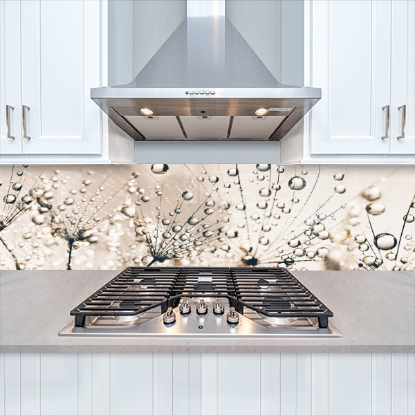 Наклейка на кухонний фартух 60 х 200 см, з захисною ламінацією, павутинка з кульбаб з краплями роси