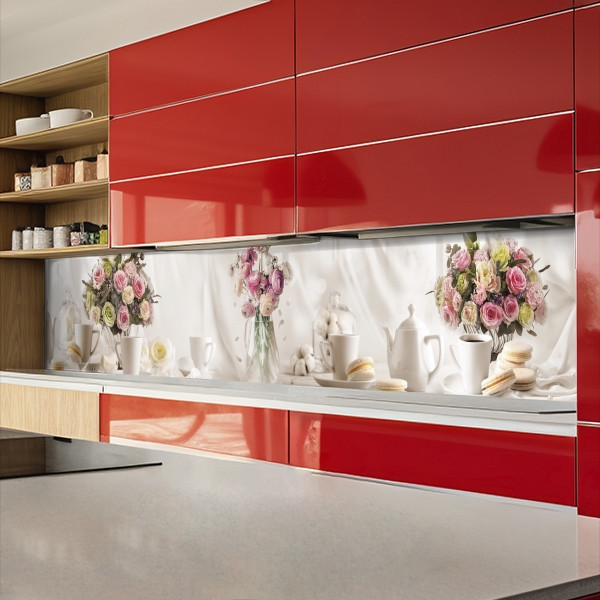 Фото панель універсальна ПЕТ, Самофіксуюча 62 х 205 см (товщина 1,2 мм) букети троянд у вазі