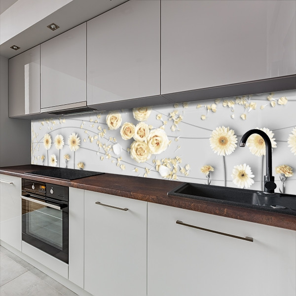 Фото панель універсальна ПЕТ, Самофіксуюча 62 х 205 см (товщина 1,2 мм) ромашки і троянди