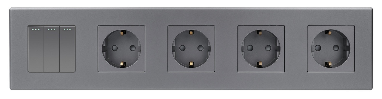Вимикач 3-клавішний + Розетка З/К (4 шт.) 1DAL | Сірий (P370-SW3G-STX4.GR)