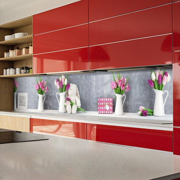 Фото панель універсальна ПЕТ, Самофіксуюча 62 х 205 см (товщина 1,2 мм) біло-рожеві тюльпани