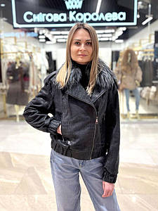 Жіноча куртка зі шкіри під кроко з чорнобуркою