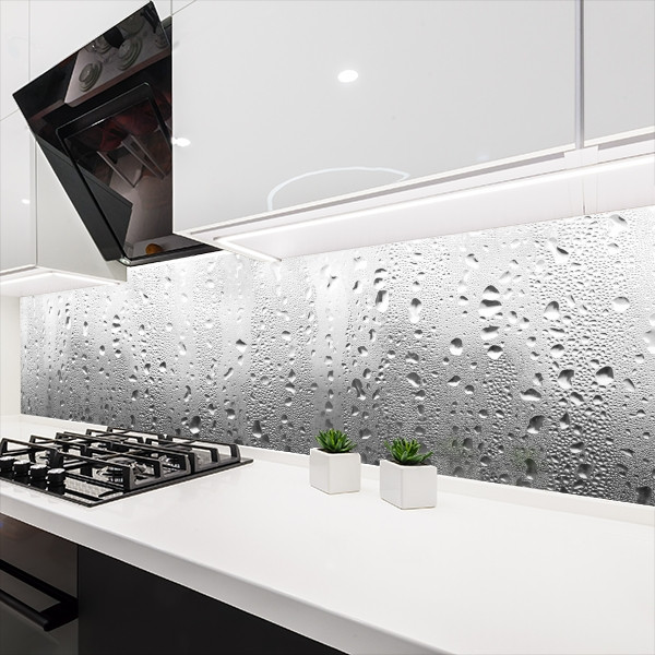 Наклейка на кухонний фартух 60 х 200 см, з захисною ламінацією, краплі дощу на сірому фоні