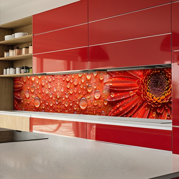 Фото панель універсальна ПЕТ, Самофіксуюча 62 х 205 см (товщина 1,2 мм) червоні гербери з краплями води