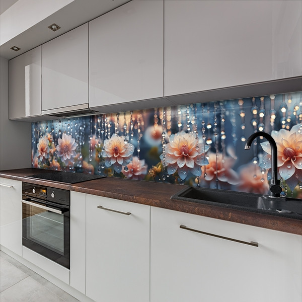 Наклейка на кухонний фартух 60 х 200 см, з захисною ламінацією, ніжно-рожеві квіти під дощем