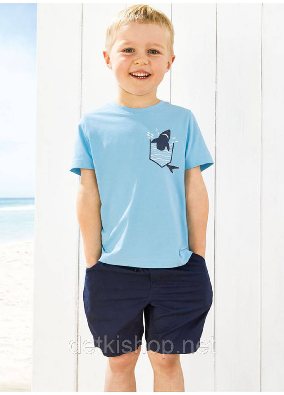 Дитячий літній костюм для хлопчика блакитна футболка та сині шорти Lupilu 92 см