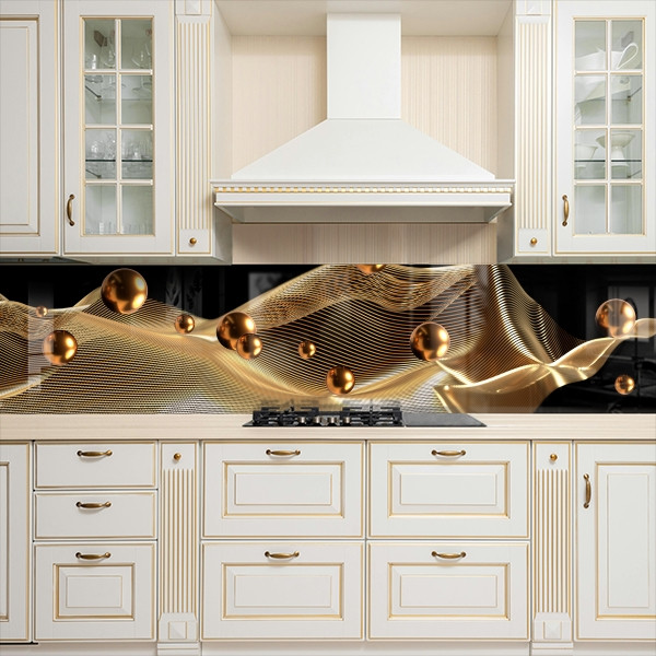 Фото панель універсальна ПЕТ, Самофіксуюча 62 х 205 см (товщина 1,2 мм) 3Д абстракція з бронзовими кулями