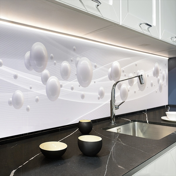 Фото панель універсальна ПЕТ, Самофіксуюча 62 х 205 см (товщина 1,2 мм) білі 3Д кулі з абстракцією