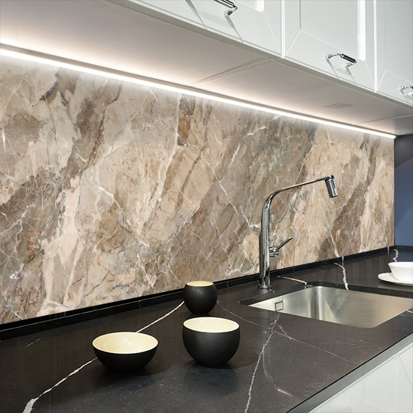 Фото панель універсальна ПЕТ, Самофіксуюча 62 х 205 см (товщина 1,2 мм) мраморна текстура в бежево-коричневому тоні