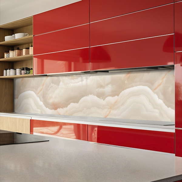 Наклейка на кухонний фартух 60 х 200 см, з захисною ламінацією, Хвилі з текстурою мармуру