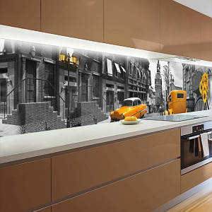 Фото панель універсальна ПЕТ, Самофіксуюча 62 х 205 см (товщина 1,2 мм) вулиці міста з ретро авто