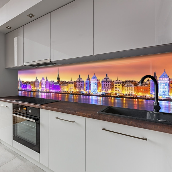 Наклейка на кухонний фартух 60 х 200 см, з захисною ламінацією, Червоний захід сонця над містом