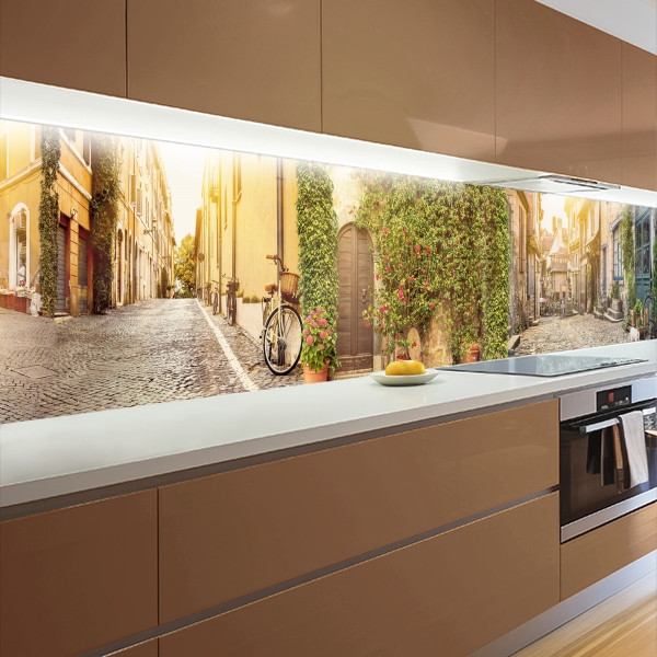 Наклейка на кухонний фартух 60 х 200 см, з захисною ламінацією, літні вулиці міста