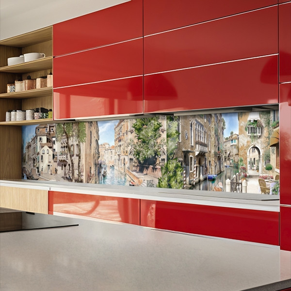Наклейка на кухонний фартух 60 х 200 см, з захисною ламінацією, Затишні вулиці Венеції