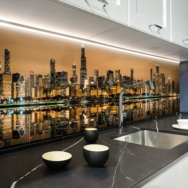 Фото панель універсальна ПЕТ, Самофіксуюча 62 х 410 см (товщина 1,2 мм) Нічний мегаполіс біля води