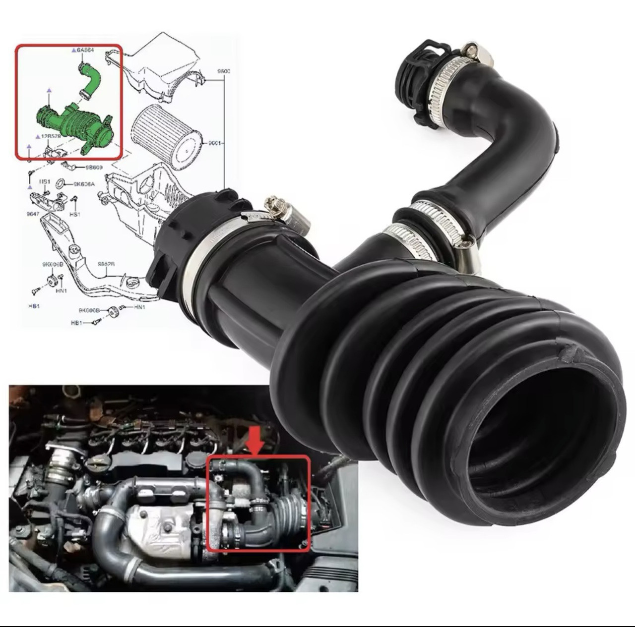 Форд фокус 2 Патрубок повітряного фільтра Focus 2 Ford 1.6 tdci 1475090 1485712 1486600 7M519A673EH 7M519A673EJ