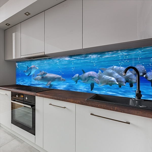 Фото панель універсальна ПЕТ, Самофіксуюча 62 х 205 см (товщина 1,2 мм) зграя дельфінів