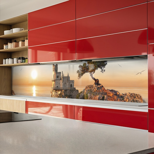 Наклейка на кухонний фартух 60 х 200 см, з захисною ламінацією, ластівчине гніздо