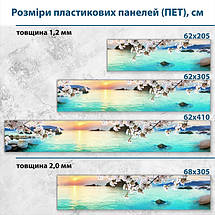 Фото панель універсальна ПЕТ, Самофіксуюча 62 х 205 см (товщина 1,2 мм) Лазурний океан серед гір з квітучими гілками, фото 3