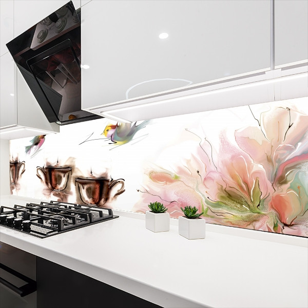 Фото панель універсальна ПЕТ, Самофіксуюча 62 х 205 см (товщина 1,2 мм) акварельне зображення квітів з пташкою