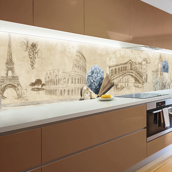 Наклейка на кухонний фартух 60 х 200 см, з захисною ламінацією, історична архітектура Європи