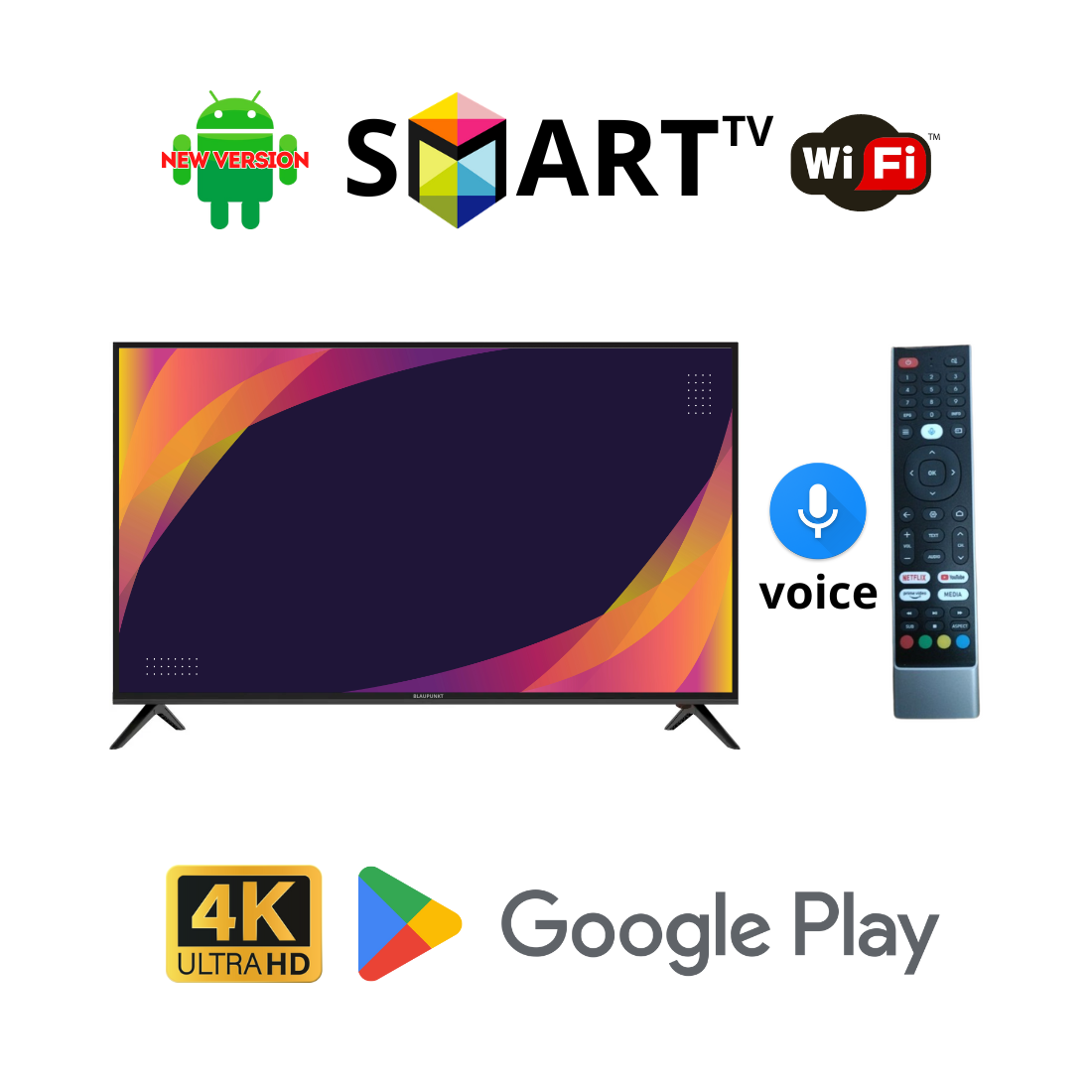 Телевізор Blaupunkt 32" I Android 15.0/Smart TV/DVB/T2/FullHD/USB/ (1980x1080) блютуз + голосове управління