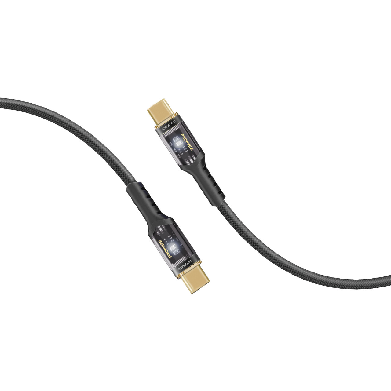 Кабель Promate Lucidline-CC120 USB Type-C - USB Type-C (M/M), 5 A, 100 W, 1.2 м, Black, фото 1