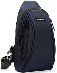 Сумка слінг чоловіча синя через плече тканинна бананка крос боді crossbody один відділ і кишені Lanpad 35005