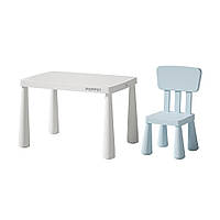 Столик зі стільчиком дитячий Poppet Маммут Уайт Бейбі Блу (PP-012WBB)