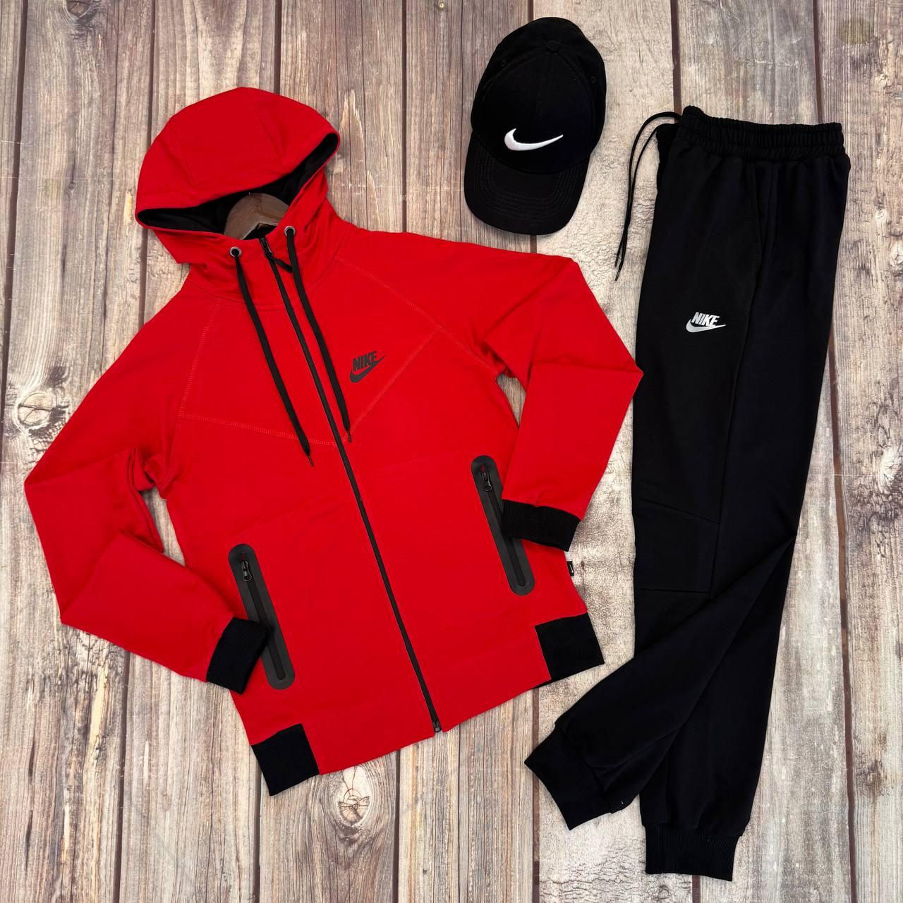 Чоловічий спортивний костюм Nike Tech на змійці червоний Найк Теч весняний осінній