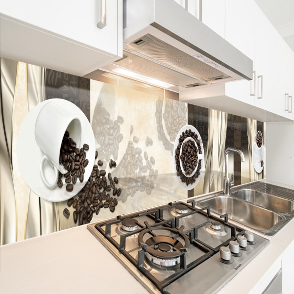 Наклейка на кухонний фартух 60 х 200 см, з захисною ламінацією, Чашка з кавовими зернами