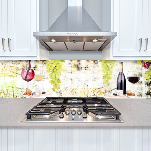 Наклейка на кухонний фартух 60 х 200 см, з захисною ламінацією, старинна текстура з келихами вина