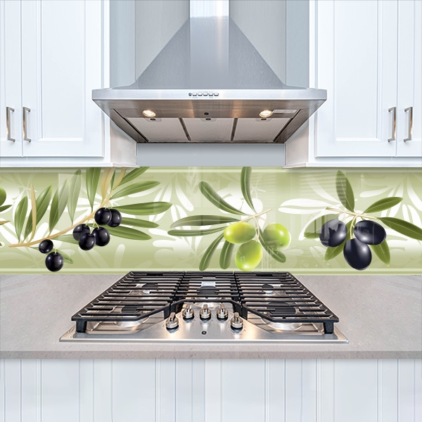 Наклейка на кухонний фартух 60 х 200 см, з захисною ламінацією, гілочки оливок чорних та зелених