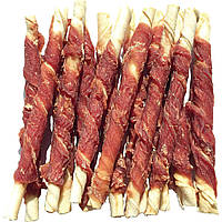 Ласощі для собак ТМ "Lucky Star" Качине в'ялене м'ясо на кальцінованій паличці 12,5 см, 200 г (≈14-16шт/уп)