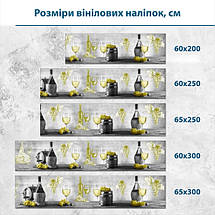 Наклейка на кухонний фартух 60 х 200 см, з захисною ламінацією, винна бочка на сірій текстурі, фото 3