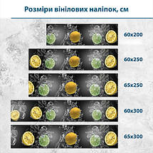 Наклейка на кухонний фартух 60 х 200 см, з захисною ламінацією, лайм та лимон з кубиками льоду, фото 3