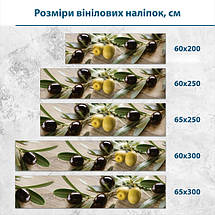 Наклейка на кухонний фартух 60 х 200 см, з захисною ламінацією, гілки чорних оливок на текстурі дерева, фото 3