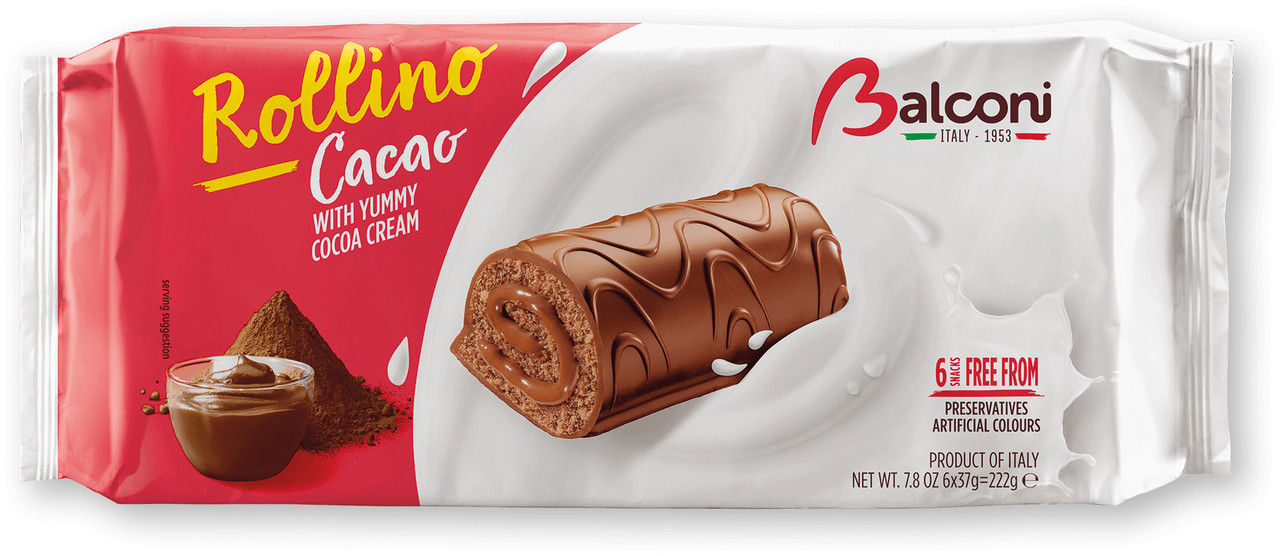 Balconi ROLLINO COCOA Шоколадний рулет з шоколадною начинкою 222g, фото 1