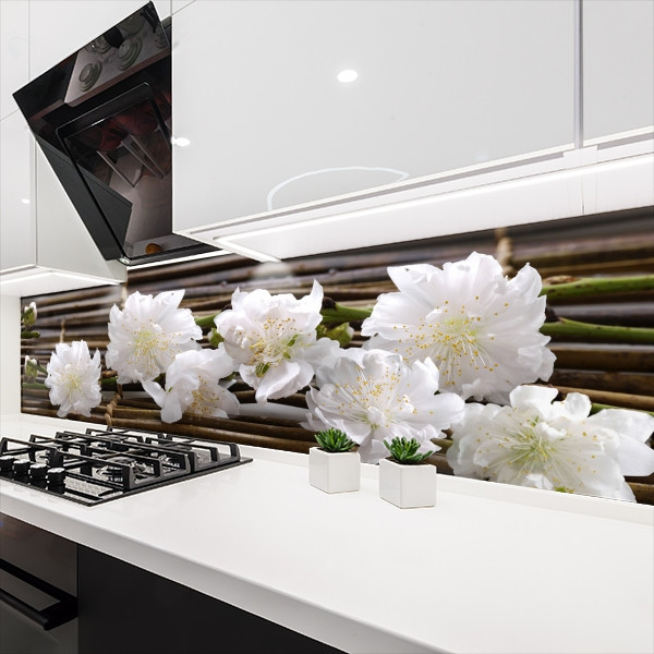 Наклейка на кухонний фартух 60 х 200 см, з захисною ламінацією, гілка білих квітів