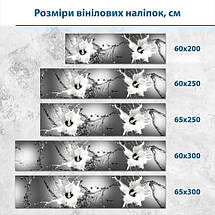 Наклейка на кухонний фартух 60 х 200 см, з захисною ламінацією, біла квітка з бризгами води на сірому фоні, фото 3
