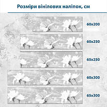 Наклейка на кухонний фартух 60 х 200 см, з захисною ламінацією, білі квіти з димкою на світло-сірому полотні, фото 3