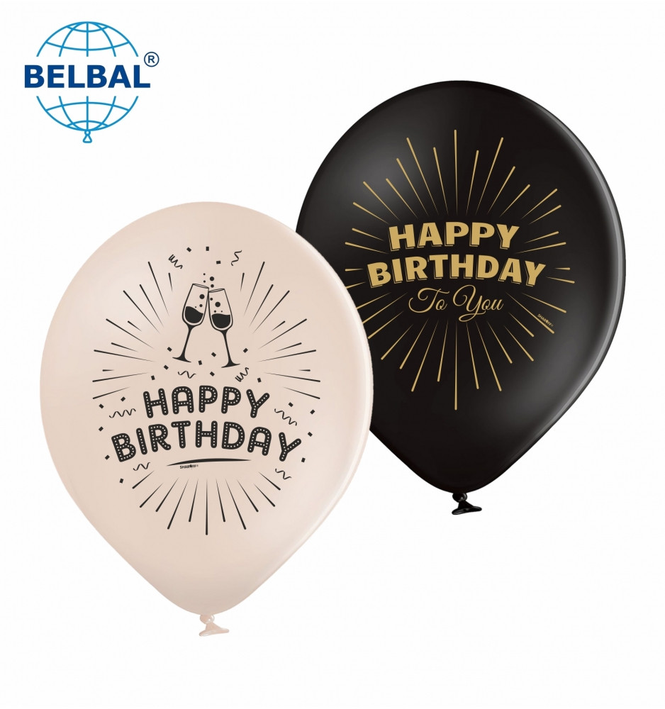 Латексні повітряні кульки 12" (30см). "Happy Birthday келихи" асорті Belbal 1шт.