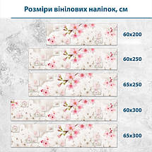 Наклейка на кухонний фартух 60 х 200 см, з захисною ламінацією, гілка з рожевими квітами на світлому полотні, фото 3